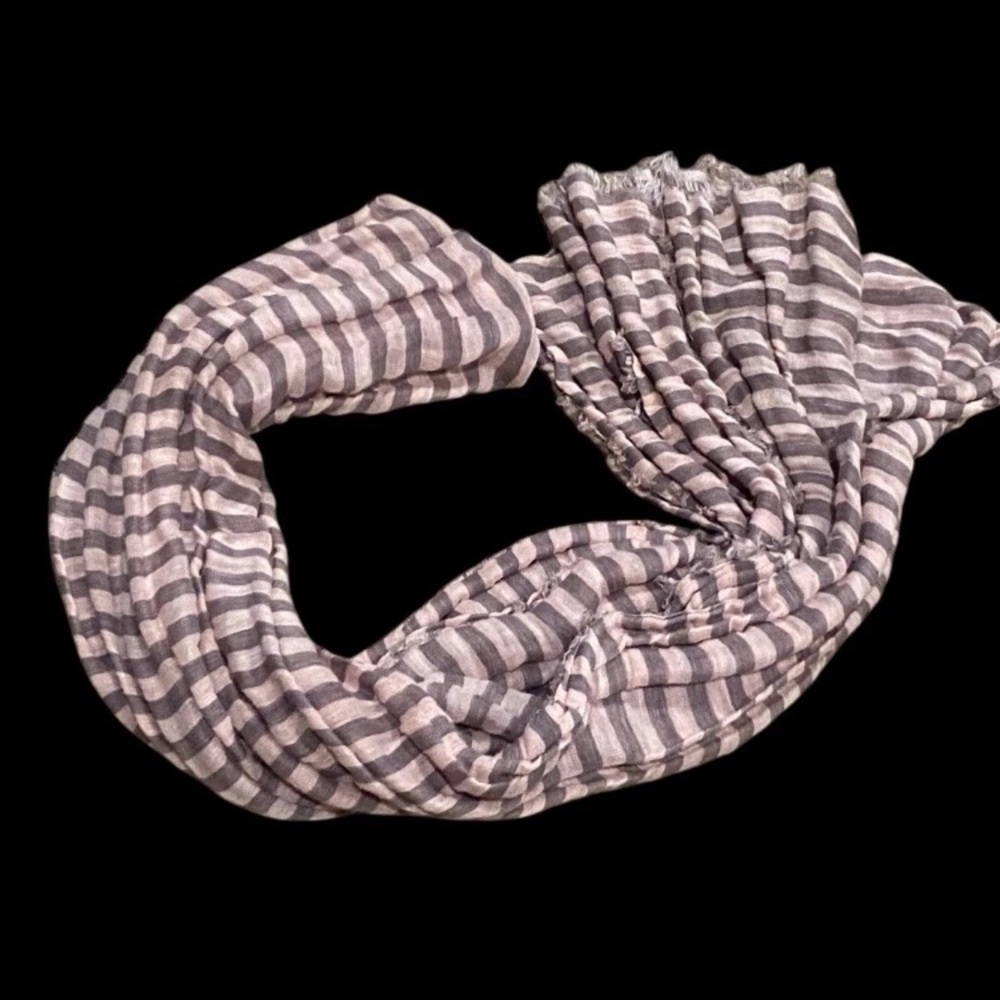 Striped Fashion Scarf-Fringed Hem-Length: Approx. 77”-Color: Taupe/Peach